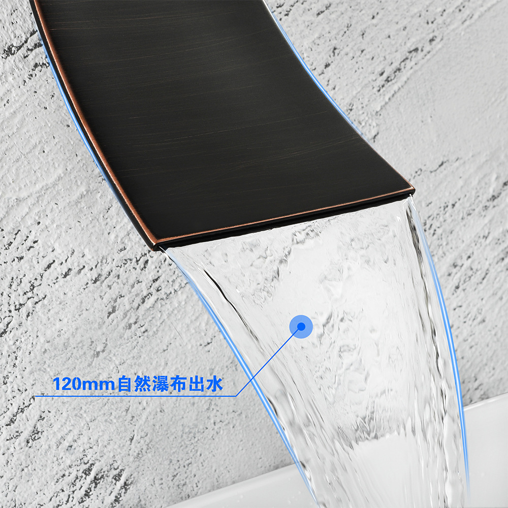 Cross-border brass washbasin faucet waterfall water outlet single, cold and hot mixed water is concealed in the wall-mounted bathroom countertop basin undefined