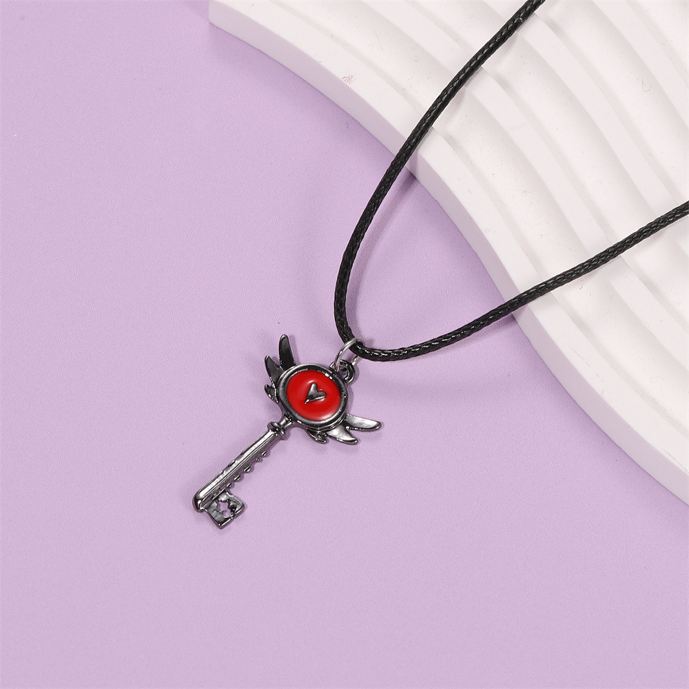Anime Peripheral Hell Inn Wings Heart Key Necklace Keekee Incarnation Key Cartoon Metal Pendant