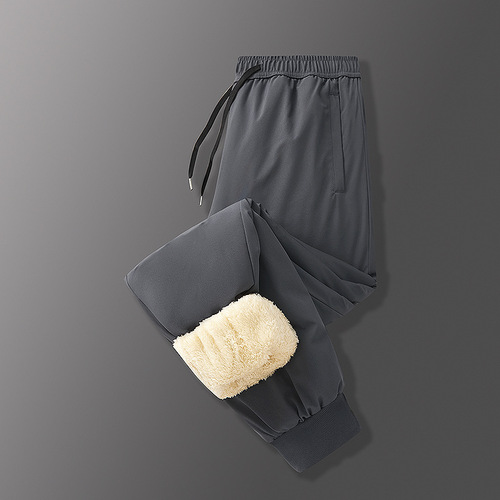 Winter, men's cashmere casual large-size cotton pants, graphene warm and cold-resistant large-size loose straight black gold trousers, men