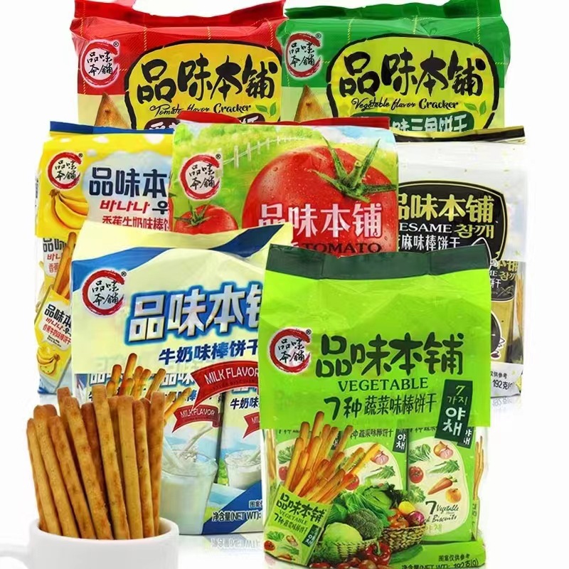 品味本鋪棒餅三角餅乾番茄芝麻香蕉牛奶味192g整箱拍12袋批發