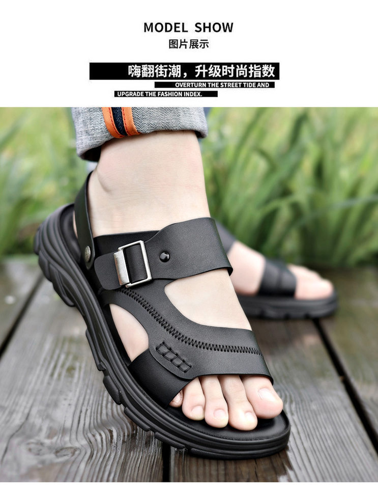 Dép sandal nam quai ngang đế bằng mềm nhẹ thoáng khí kiểu hai cách mang — Màu nâu, màu đen chi tiết 26
