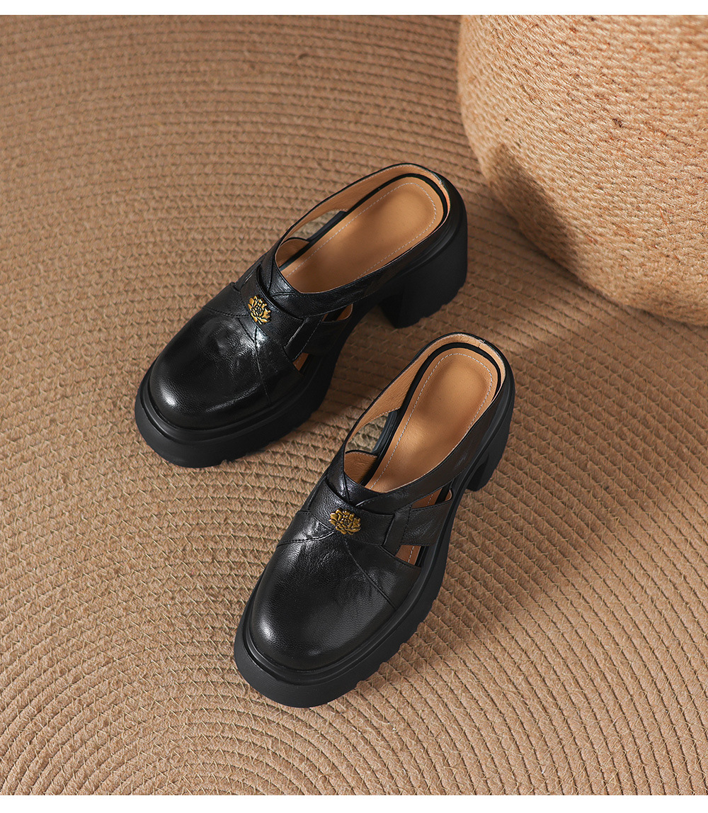 Sandal cao gót nữ mũi kín hở mũi đế dày gót thô 9 cm — màu đen, màu trắng ngà chi tiết 20