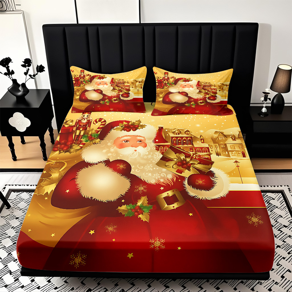 TEMU / JIT nuevos productos transfronterizos adorables series de Navidad molido HD impresión digital cama de cama Kasa set ropa de cama