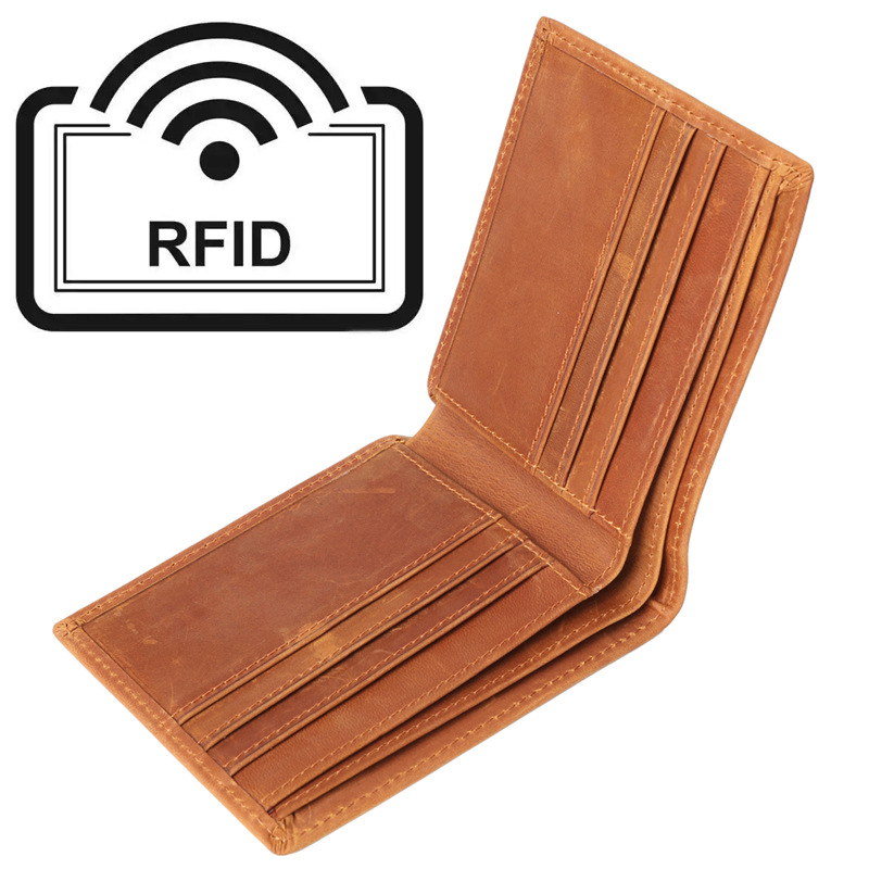 8029 anti-magnetic anti-theft brush RFID men's retro Crazy Horse leather wallet wallet wallet bag card bag ultra-thin horizontal style
