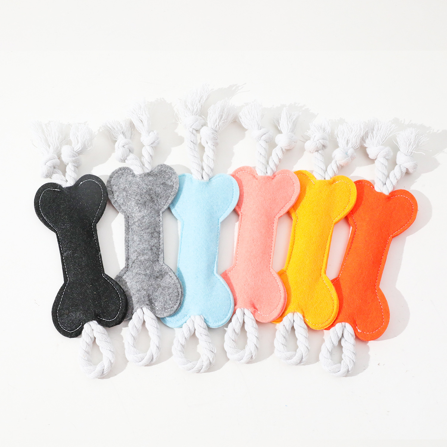 Fieltro hueso juguete de perro mordida resistente cuerda de algodón cachorro dientes molares dientes limpiadores juguetes de cuerda de mordida para perros pequeños y medianos palillos molares