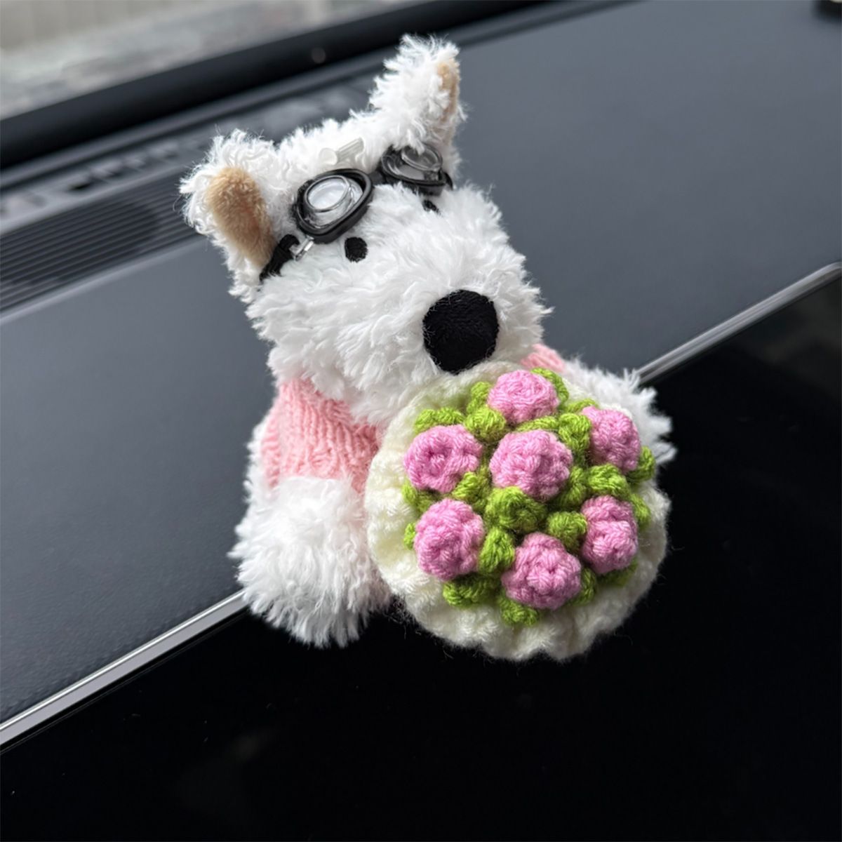 Cartoon Stuffed Plush Bouquet West Highland White Terrier Car Interior Decoration Dashboard Screen Lying Doll