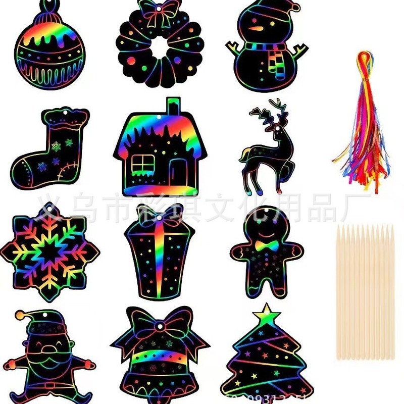 クロスボーダークリスマスアートスクラッチオフ絵画クリエイティブ DIY ブックマーク漫画子供のスクラッチオフ竹スクラッチオフ絵画卸売|undefined