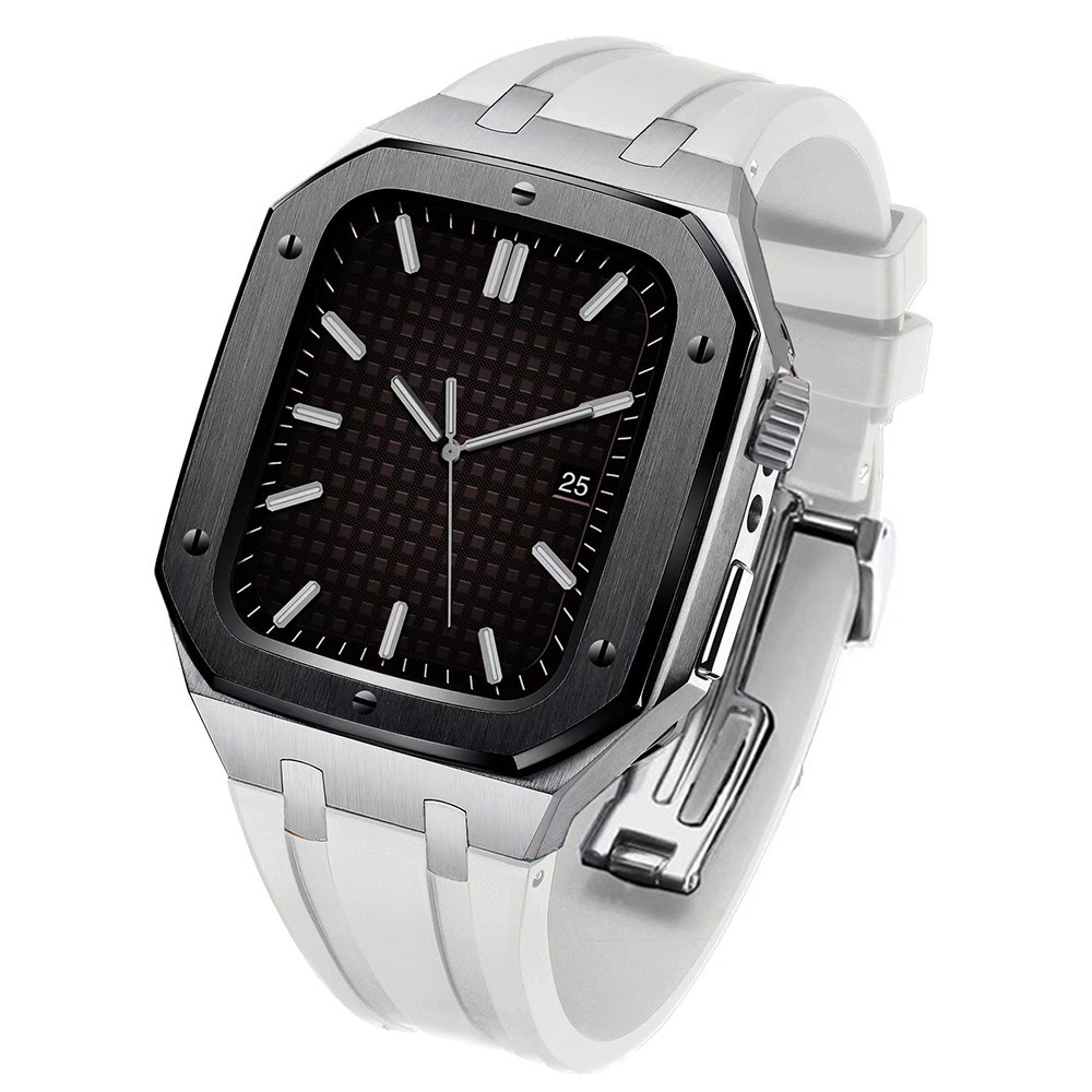 Adecuado para Apple Watch Correa iwatch78 botón de actualización de segunda generación carcasa de acero inoxidable cubierta protectora de caucho flúor