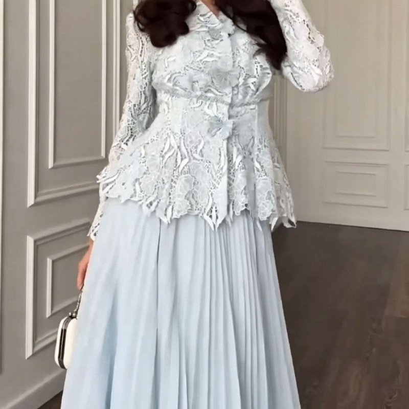 Spring 2026 European and American Amazon Cross-Border Heavy Embroidery Lace Top Pleated Long Skirt Elegant Dress Set Spring 2026 European and American Amazon Cross-Border Heavy Embroidery Lace Top Pleated Long Skirt Elegant Dress Set