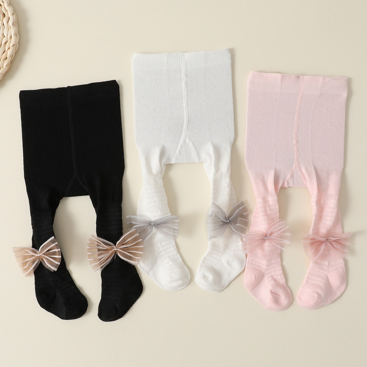 儿童连裤袜夏季超薄网眼透气宝宝婴儿打底裤蝴蝶结公主舞蹈袜