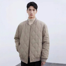 菱形格保暖棉衣男士休闲棒球领棉服小众设计感棉袄冬季夹棉外套潮