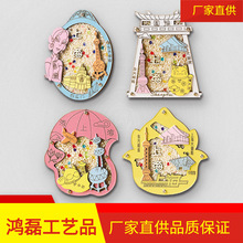 上海旅游紀念品上海外灘豫園東方明珠文創禮品木質夜光冰箱貼