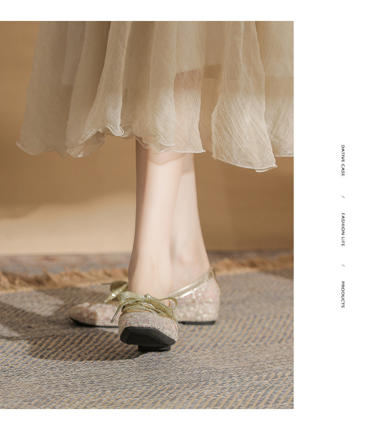 Sandal cao gót nữ ren lưới hở mũi phong cách Pháp — Champagne màu chi tiết 22