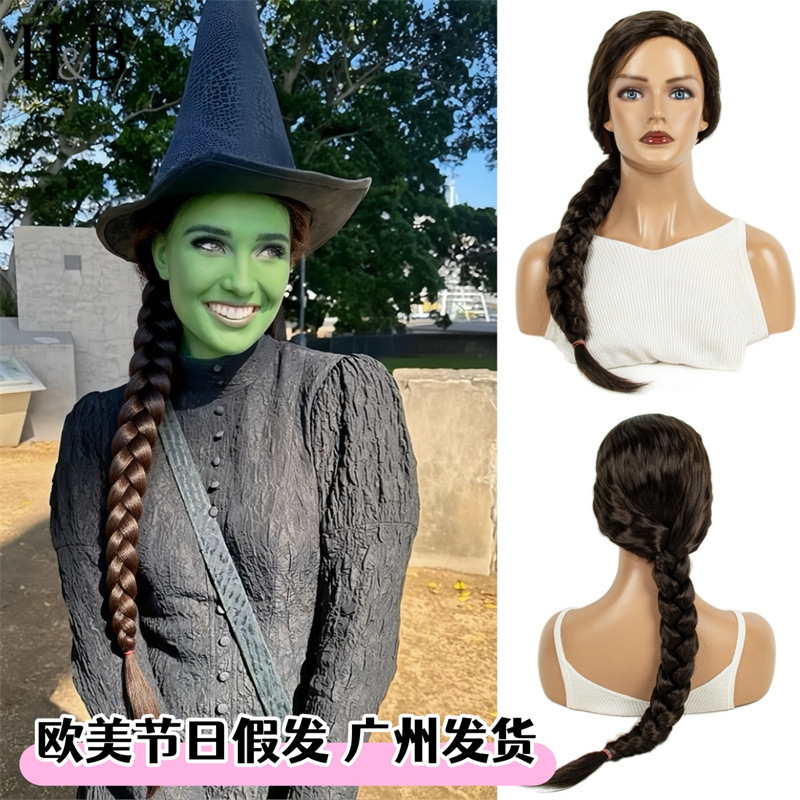 2026 Halloween Dark Brown Single-Sided Thick Braided Wig for Women, Fairy Tale Character Cosplay, Vintage Braid Party Wig