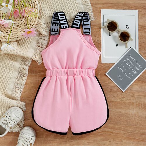 Cross-border children's clothing Amazon Instagram girl's letter print pull-on romper with spaghetti straps and bow tie romper dress