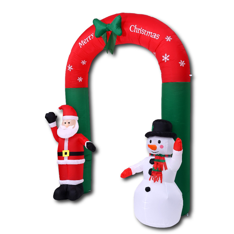 Nueva fuente transfronteriza decoración de patio inflable 3,1 m 9 luces arco de Navidad Papá Noel y muñeco de nieve