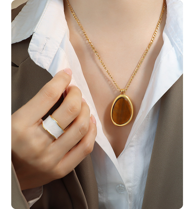 Fashion Oval Titanium Steel Plating Inlay Natural Stone Pendant Necklace 1 Piece