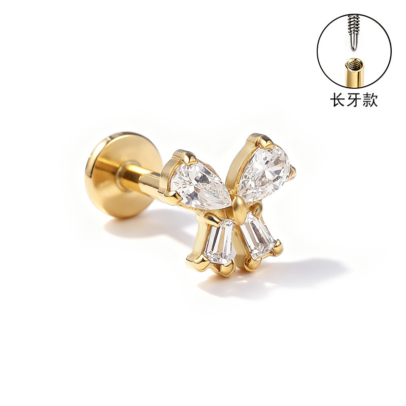 F136 Titanium Alloy Ear Studs, Carved Long Tooth Ear Bone Studs, Zirconia Lip Studs, G23 Titanium Body Piercing Jewelry detail image 16