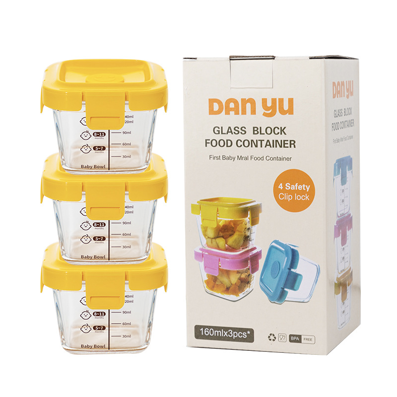 Tres juegos de alto silicio de vidrio de silicio para bebés, caja de alimentos suplementarios para bebés, recipiente de almacenamiento sellado para microondas resistente al calor