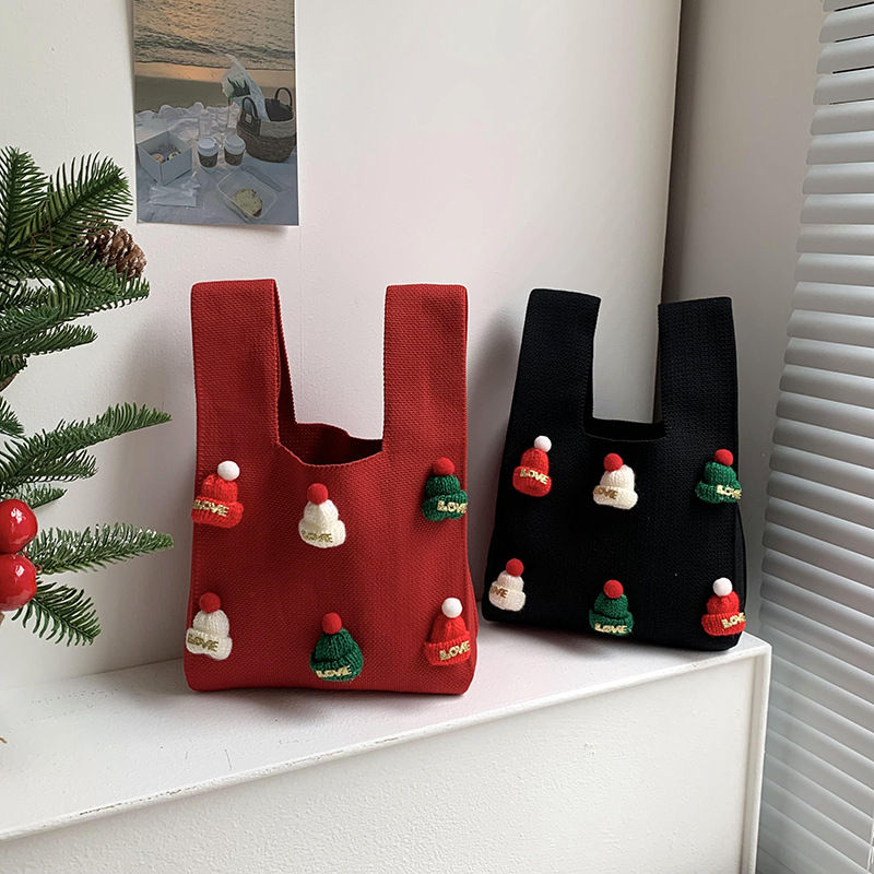 Bolsa de mochila para mujeres versátil 2025 nuevo bolso de regalo de navidad sombrero tridimensional nicho bolso de hombro de punto