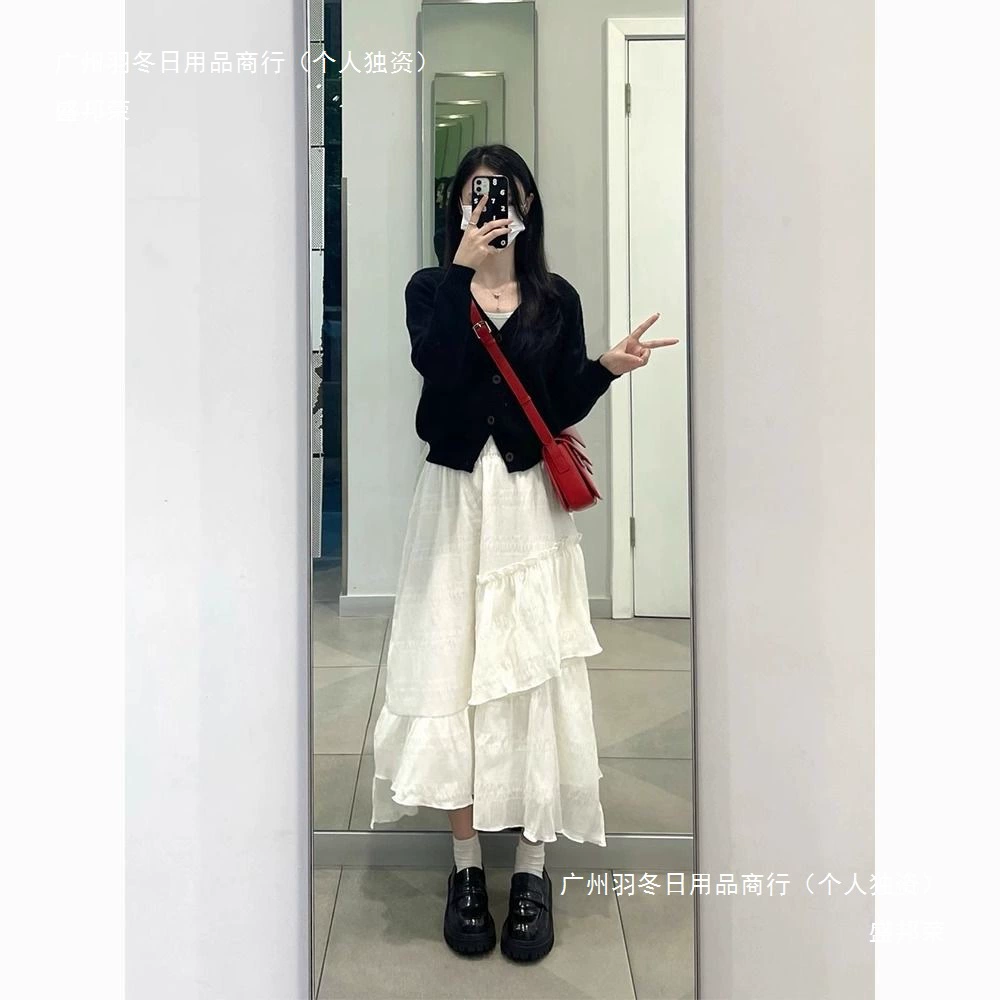 белая женская юбка с асимметричной юбкой-тортом, высокой талией, элегантная, универсальная, стройнящая, юбка А-силуэта средней длины