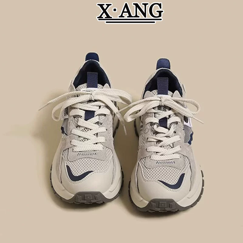 Женские кроссовки Waffle Agan, весна-лето 2025, новые, из натуральной кожи, повседневные спортивные кроссовки, сетчатые, дышащие, на толстой подошве, в стиле "dad shoes"