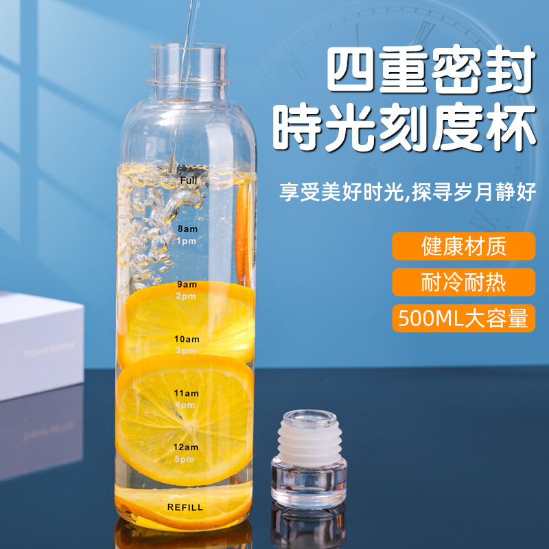 Wholesale PC Material Large Capacity Plastic Water Cup Simple Transparent Color Plastic Cup Floating Bottle Time Scale Cup