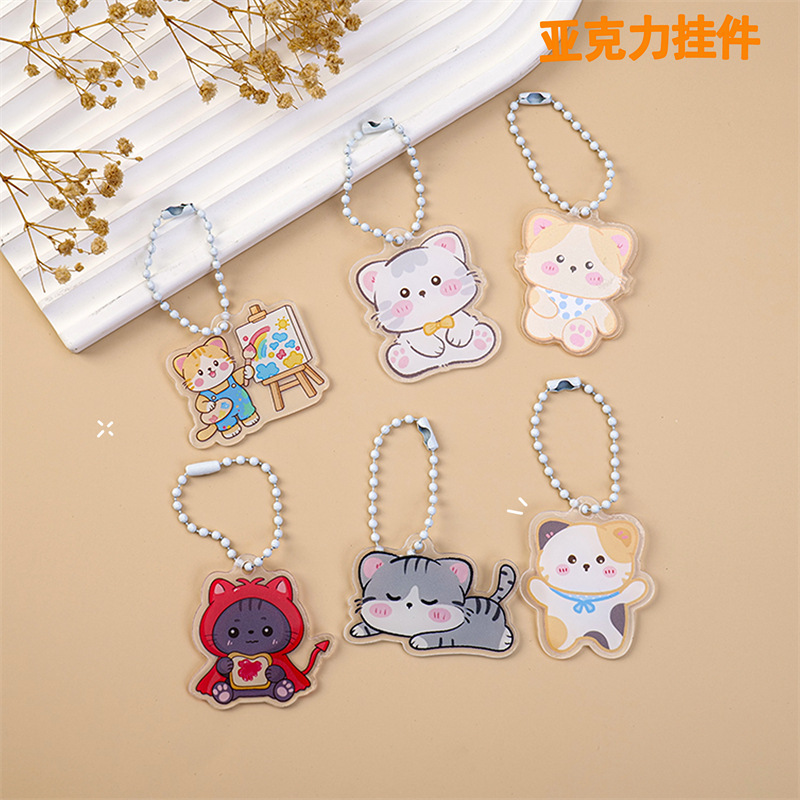 Transparent Acrylic Pendant Cartoon Pendant Cute Kitten Decorative School Bag Pendant Custom Wholesale Key Chain Rope