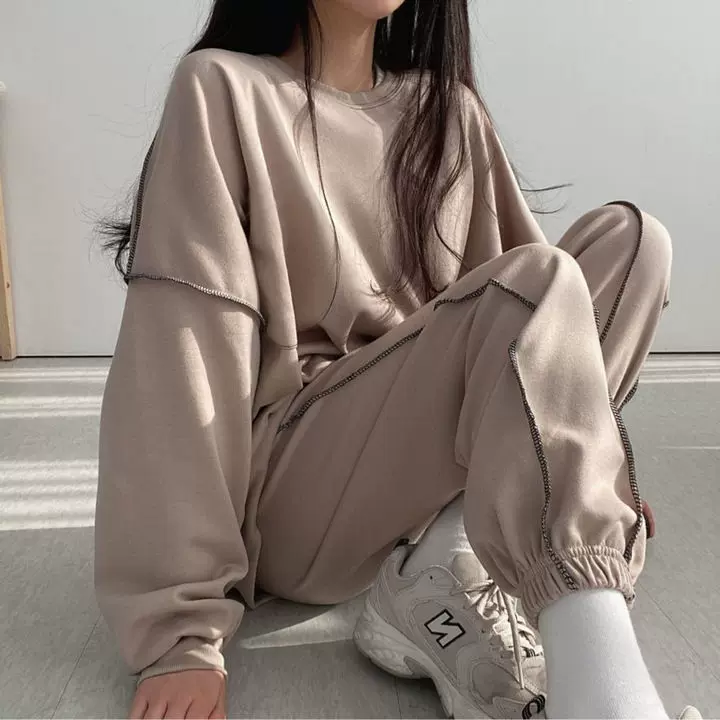 春秋纯色套装女休闲运动服韩版宽松显瘦时尚ins减龄打网两件套潮