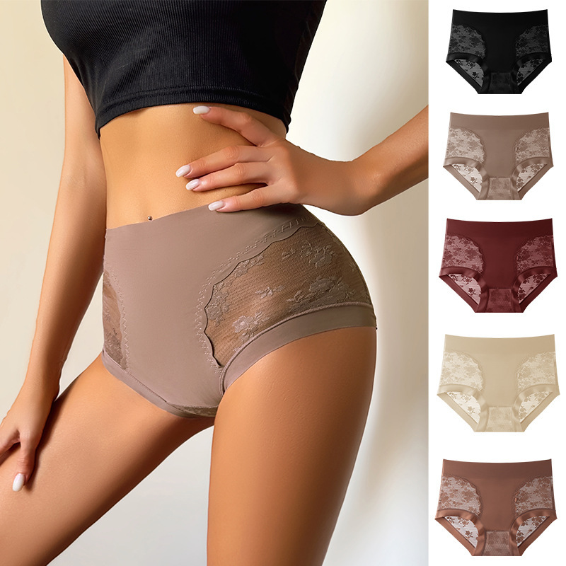 Cross-Border Amazon European and American High-Waisted Lace Plus-Size Women's Tummy Control Pure Cotton Crotch Shapewear Export Briefs