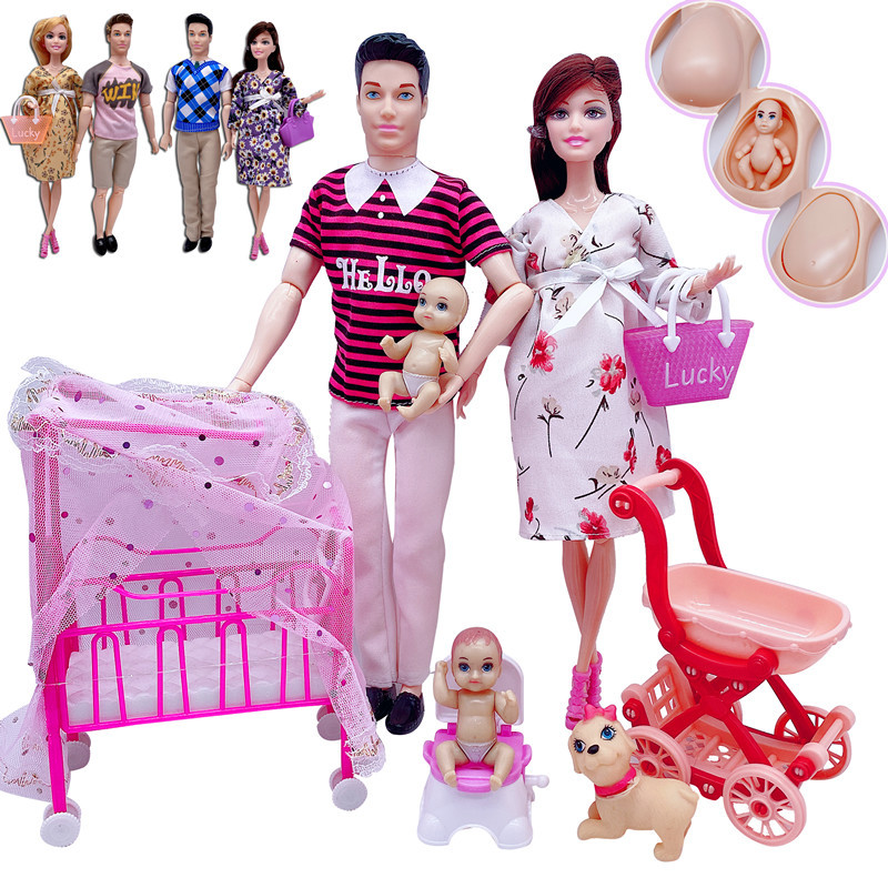 Pregnant Bobby Doll Pregnant Woman Big Belly Baby Family of Five Family Gift Play House Children's Toys