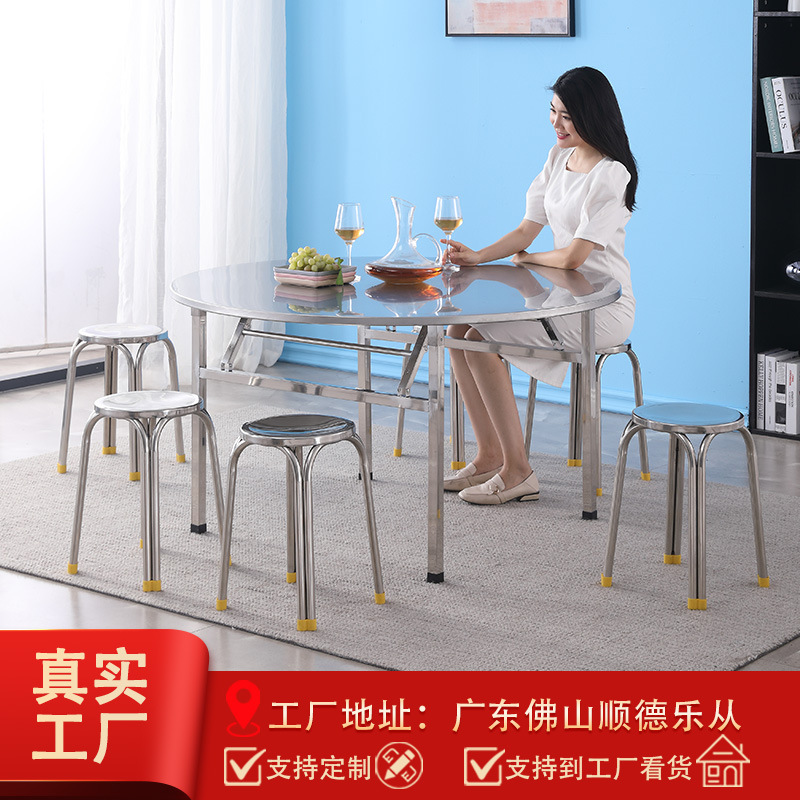 Stainless steel foldable table large round table storage dining…