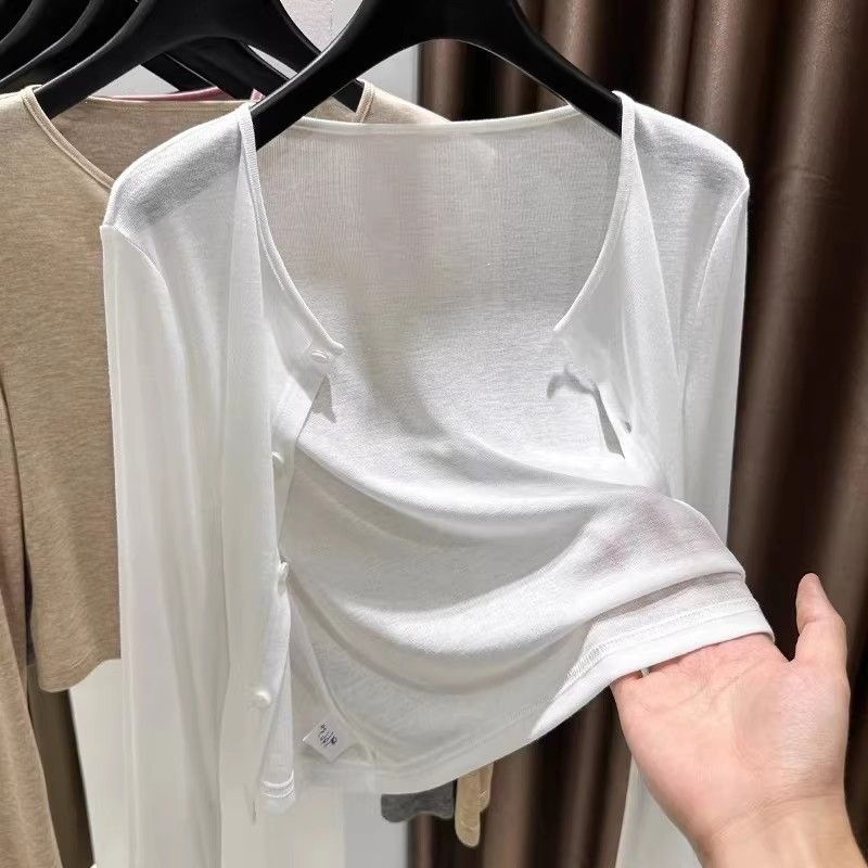 Summer Casual Plus Size American Hot Girl Sunscreen Cover Long Sleeve Tencel Sunscreen Cardigan Thin Button Short Cover