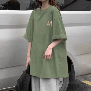 2024 Summer New 100 Short-sleeved T-shirt Female Student Korean Loose plus size Women's Printed Round Neck Top