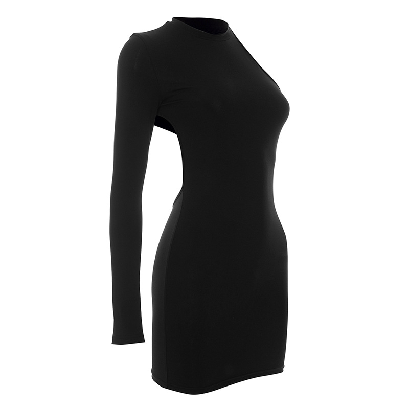 Fashion Solid Color Round Neck Long Sleeve Patchwork Spandex Polyester Above Knee A-Line Skirt