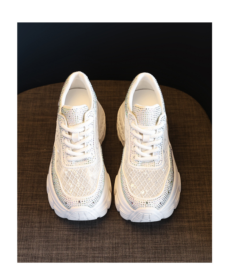 Giày sneaker nữ đế dày lưới thoáng khí đính đá rhinestone — Màu trắng chi tiết 19