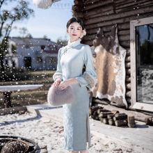 贝之韵蓝色新中式旗袍冬装2025新款高端大气上档次年轻款加绒加厚