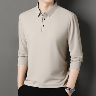 Spring and Autumn New Fashion Lapel Polo Shirt Men's Long-sleeved Comfortable Fashionable Middle-aged Breathable Casual Base Shirt