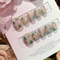 新版鎏金煙花精緻爆閃貓眼藍紫色星空五彩短款純手工穿戴甲