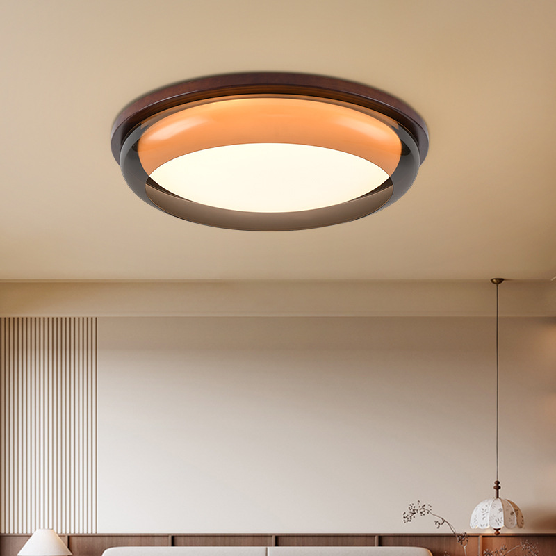 Lámpara de techo de estilo medieval para dormitorio, fuente de luz de espectro completo que protege la vista, lámpara sencilla, luz circular de doble capa para comedor, iluminación Zhongshan 357L.
