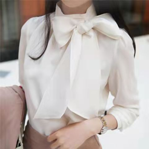 Camicia in chiffon con fiocco maniche lunghe elegante donna_voghion.com