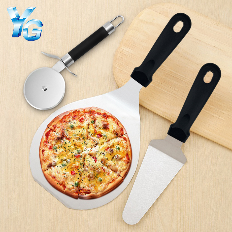 Cuchillo de pizza de acero inoxidable de 3 piezas, cuchillo de pizza, cuchillo de pizza, panquequeca, transferencia de pastel, mango de cuchillo de pizza, conjunto de cuchillo de pizza image 1