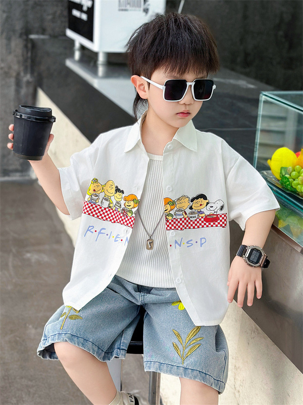 男の子半袖スーツ夏韓国版ハンサム2025新作トレンドクール子供シャツ2点セット男の子子供服|undefined