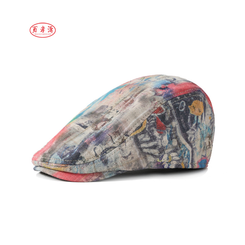 日系古着涂鸦前进帽女显脸小薄款辣妹贝雷帽个性y2k小众画家帽子