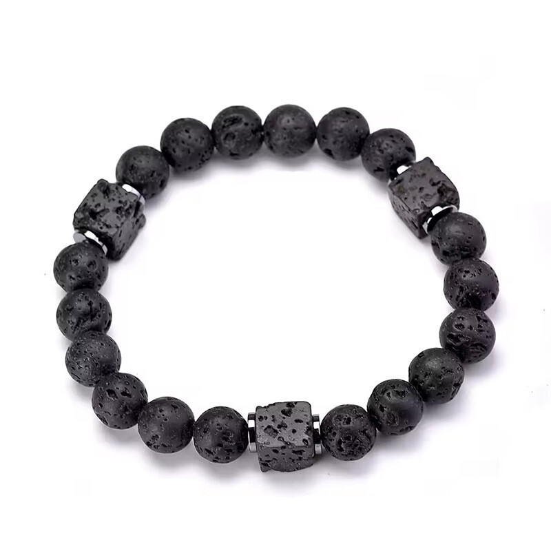 Cross-Border Hot Selling Frosted Volcanic Stone Lava Cube Bracelet Natural Stone Retro Tiger Eye Men's Bracelet Factory Wholesale
