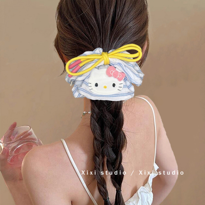 韓国 KT 猫リボンヘアロープさわやかなブルーストライプ大ヘアリングヘッドロープボールヘアバンド|undefined