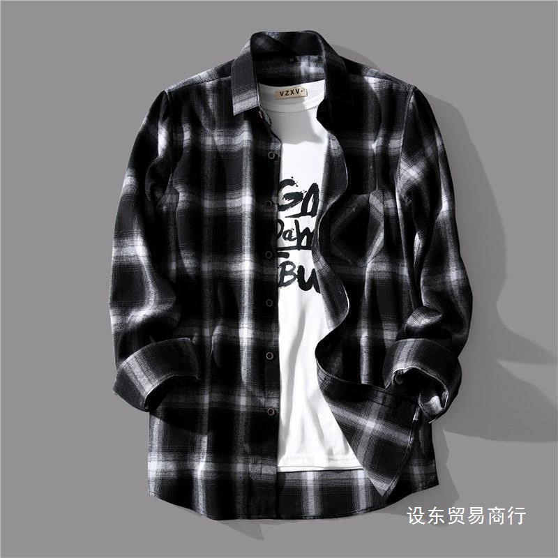 Мужская тонкая рубашка в клетку в корейском стиле, модная весенне-осенняя рубашка, свободная модная брендовая повседневная верхняя куртка с длинными рукавами, оптовая продажа