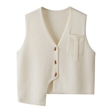 国风8针加厚V领女开衫背心100纯山羊绒秋冬外搭装饰马甲羊绒衫女