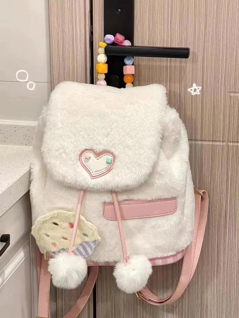 2024 New Autumn/Winter Sweet Ins Girls' Student Fashion Versatile Hairy Backpack_voghion.com