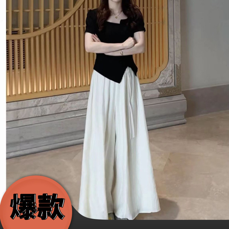 D2G夏セット女性フランスデザイン感不規則tシャツ上着が痩せている|undefined
